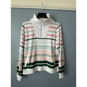 Women's Talbots Quarter Zip Striped Sweatshirt UPF 50+ Long‎ Sleeve Size Medium